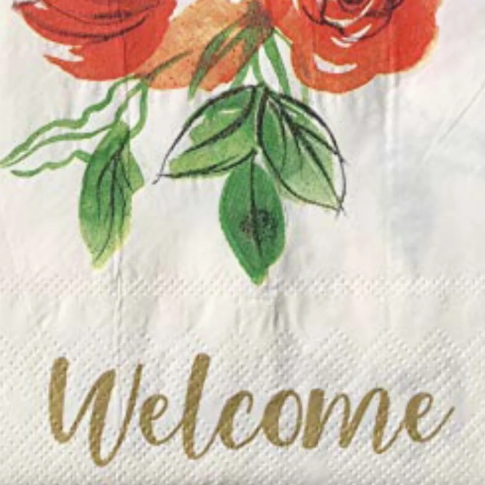 Blueink Studios Red Floral Welcome Guest Towel Napkins (6230), 40 ct